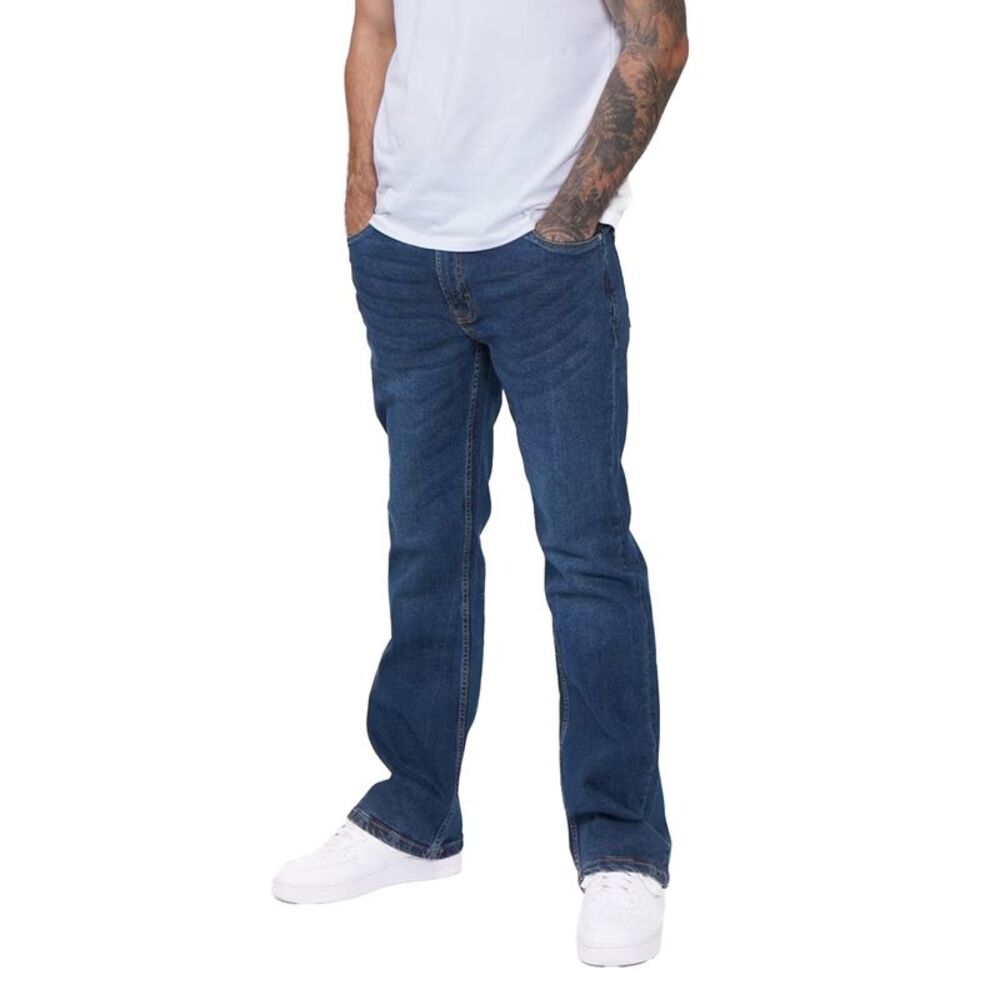 Firetrap Mens Tokyo Cotton Bootcut Jeans / Dark Blue Washed